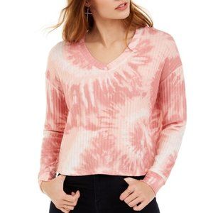 CRAVE FAME Juniors' Cozy Ribbed Tie-Dyed Top